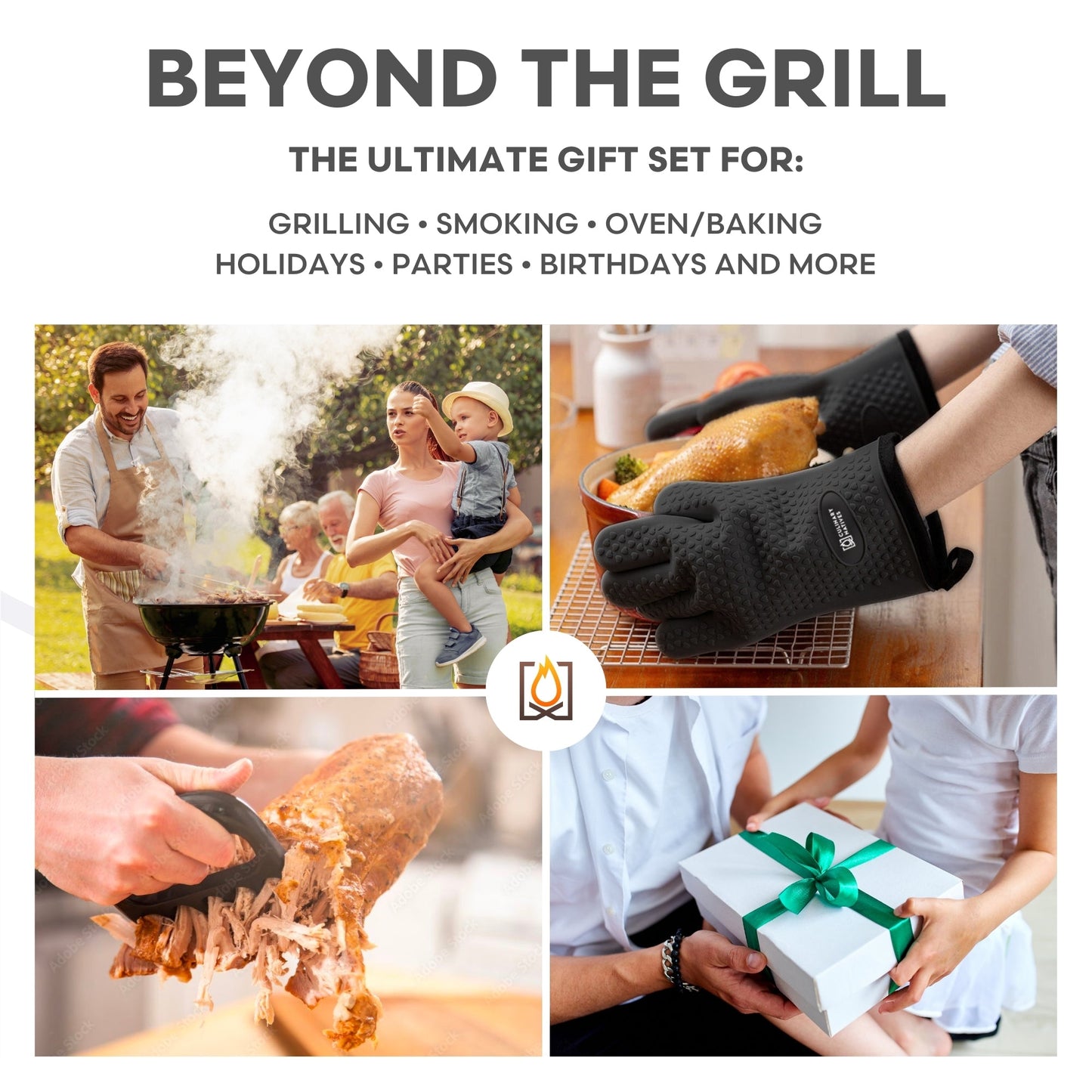 STARTER KIT - Meat Shredder Claws, Silicone BBQ Gloves, and Instant-Read Thermometer - for Cooking Barbecue & Smoking Meat (Black)
