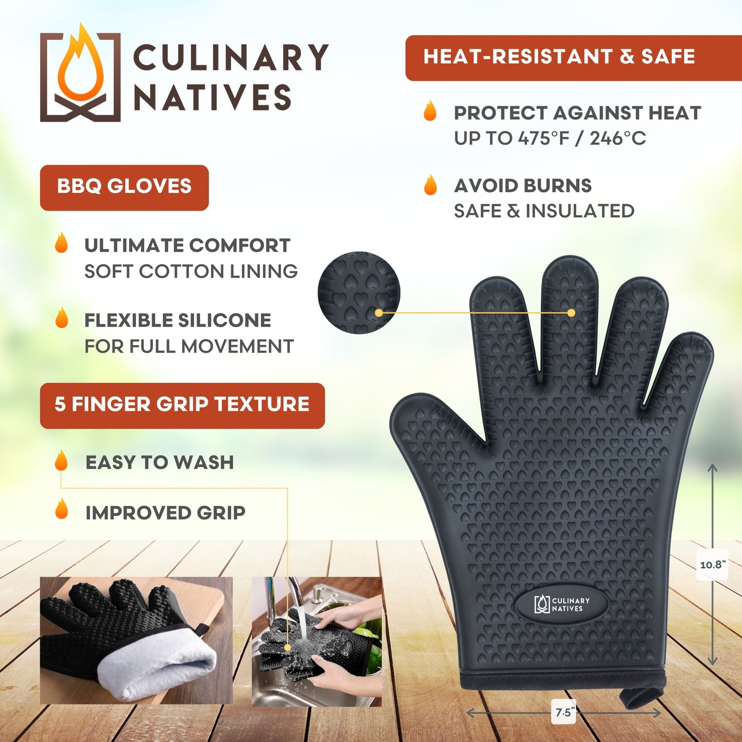 ULTIMATE KIT - Grilling Gloves, BBQ Claws, Thermometer, Timer and Brush - Smoker Accessories for Cooking Barbecue & Baking - BBQ Gifts Set & Tools (Black)