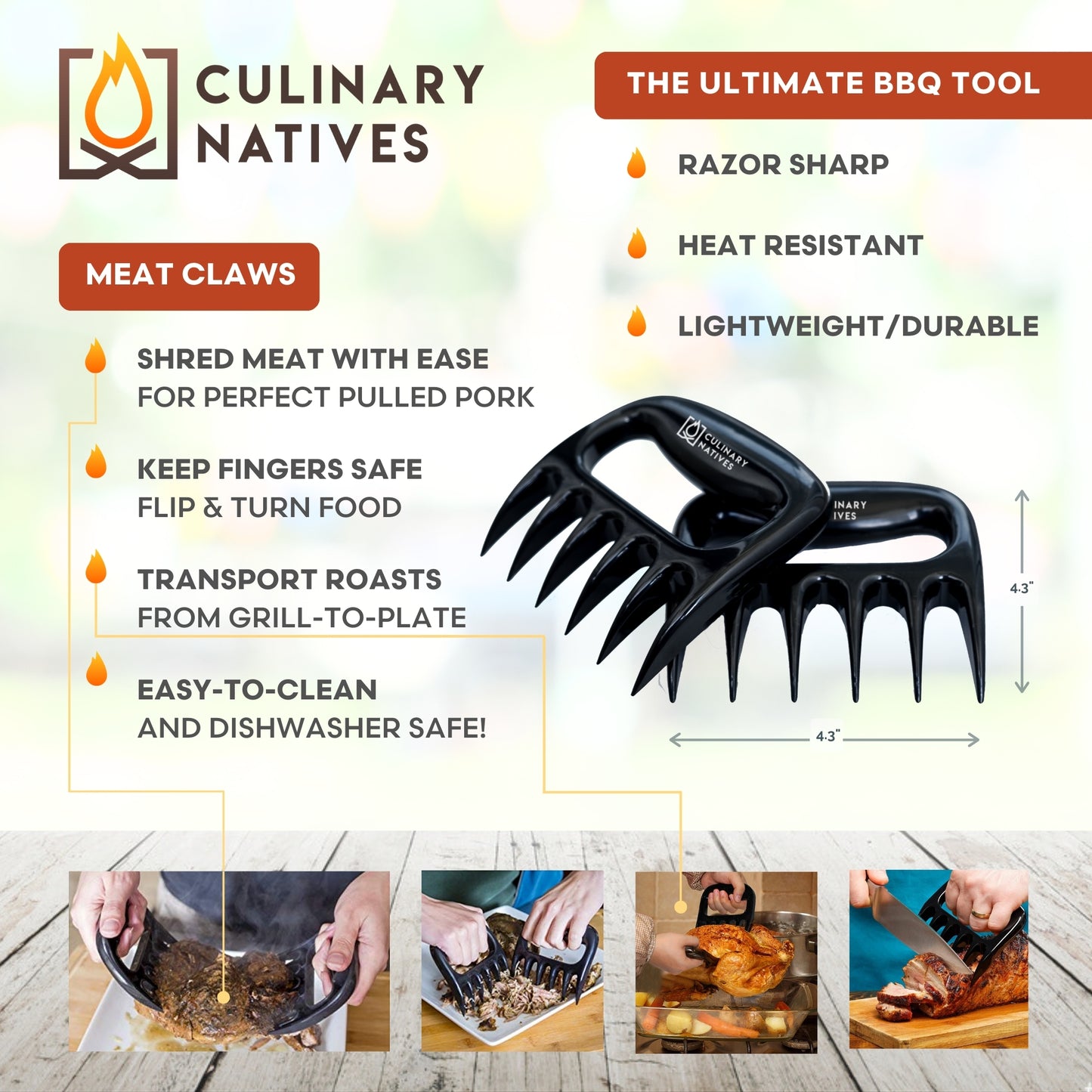 ULTIMATE KIT - Grilling Gloves, BBQ Claws, Thermometer, Timer and Brush - Smoker Accessories for Cooking Barbecue & Baking - BBQ Gifts Set & Tools (Black)